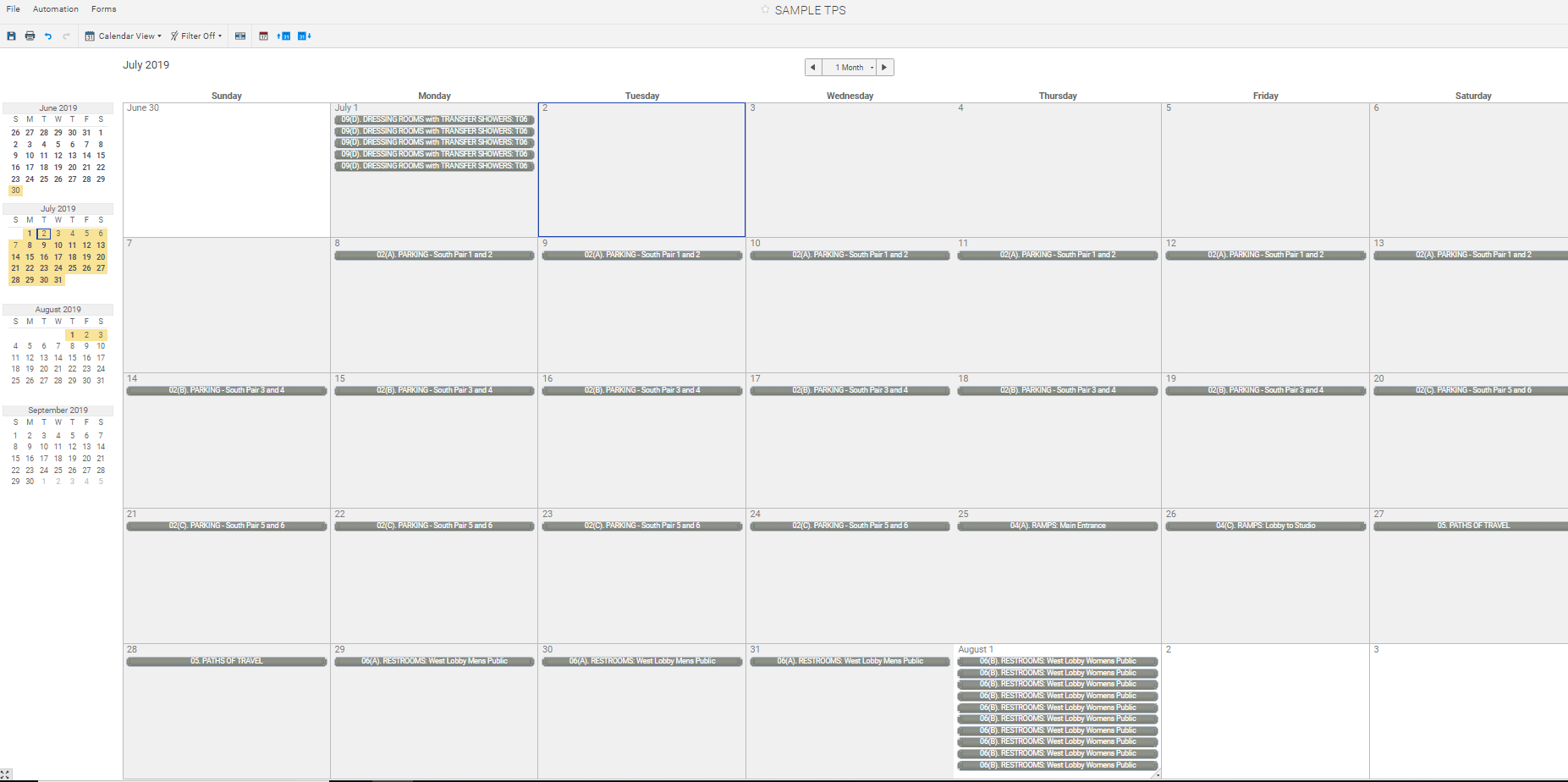 Transition Plan Spreadsheet calendar view