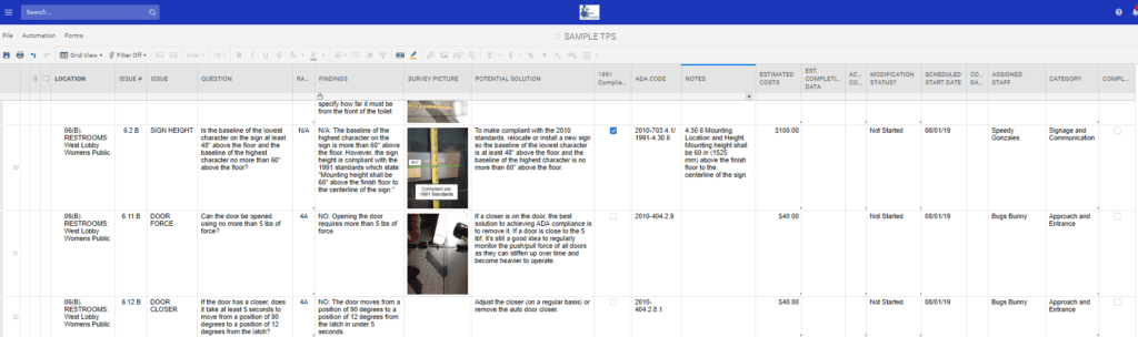 Life Quest Transition Plan Spreadsheet grid view in Smartsheet